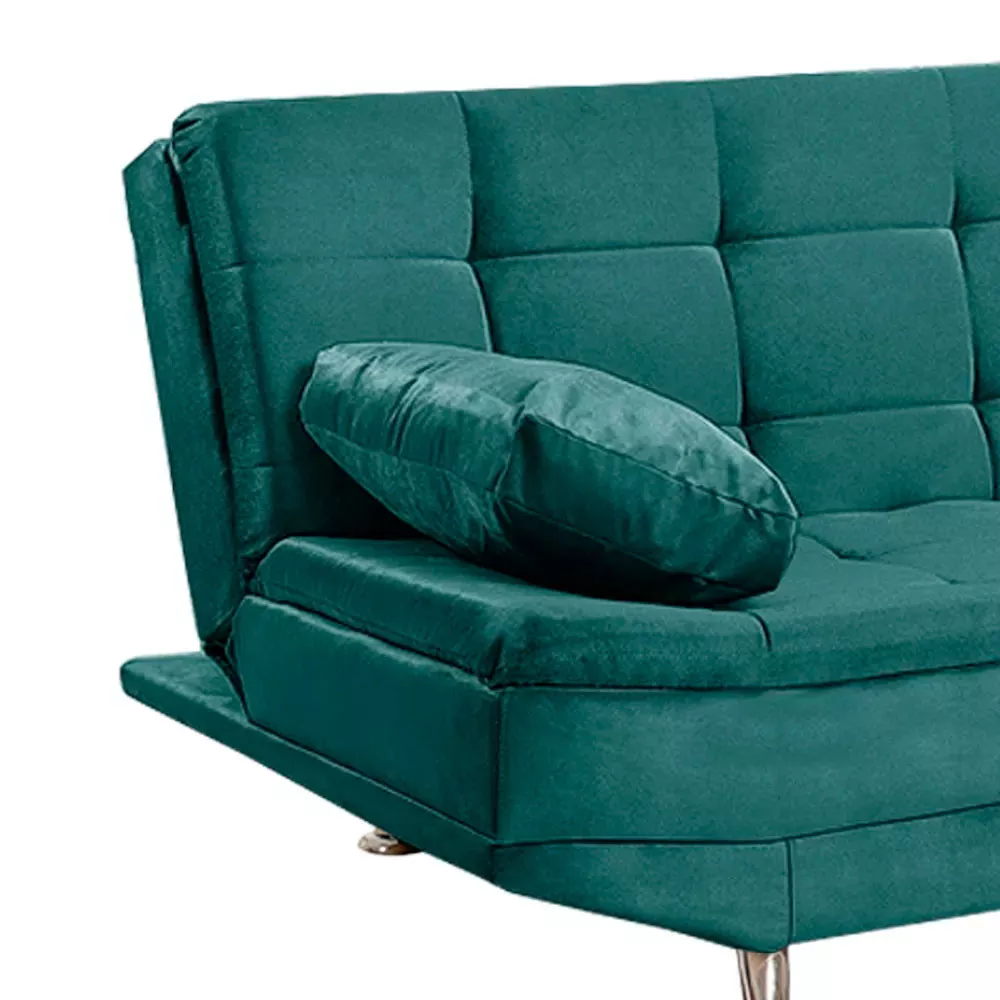Image 4 of 7 of Sofá Cama Valencia 3 Lugares Reclinável Veludo Turquesa Speciale Home