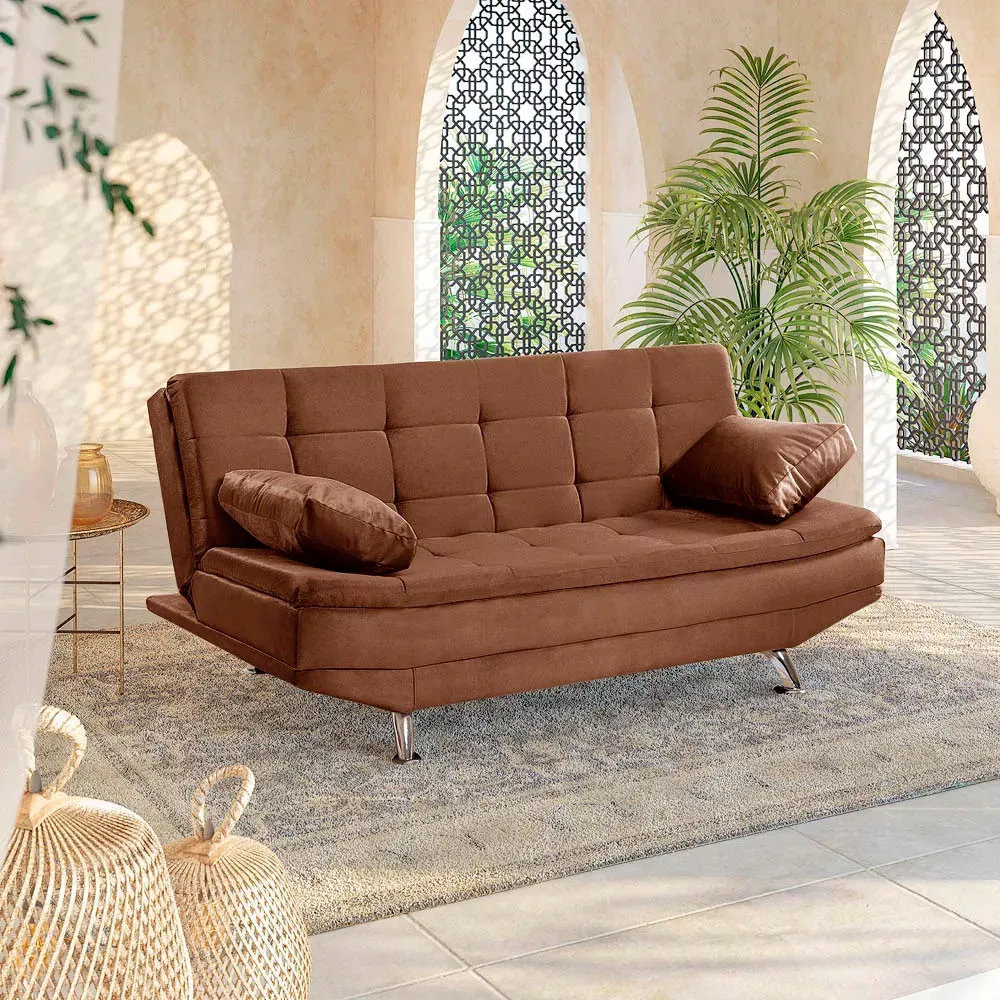 Image 1 of 7 of Sofá Cama Valencia 3 Lugares Reclinável Veludo Terracota Speciale Home