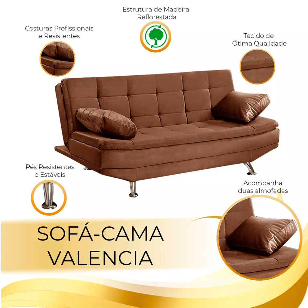Image 6 of 7 of Sofá Cama Valencia 3 Lugares Reclinável Veludo Terracota Speciale Home