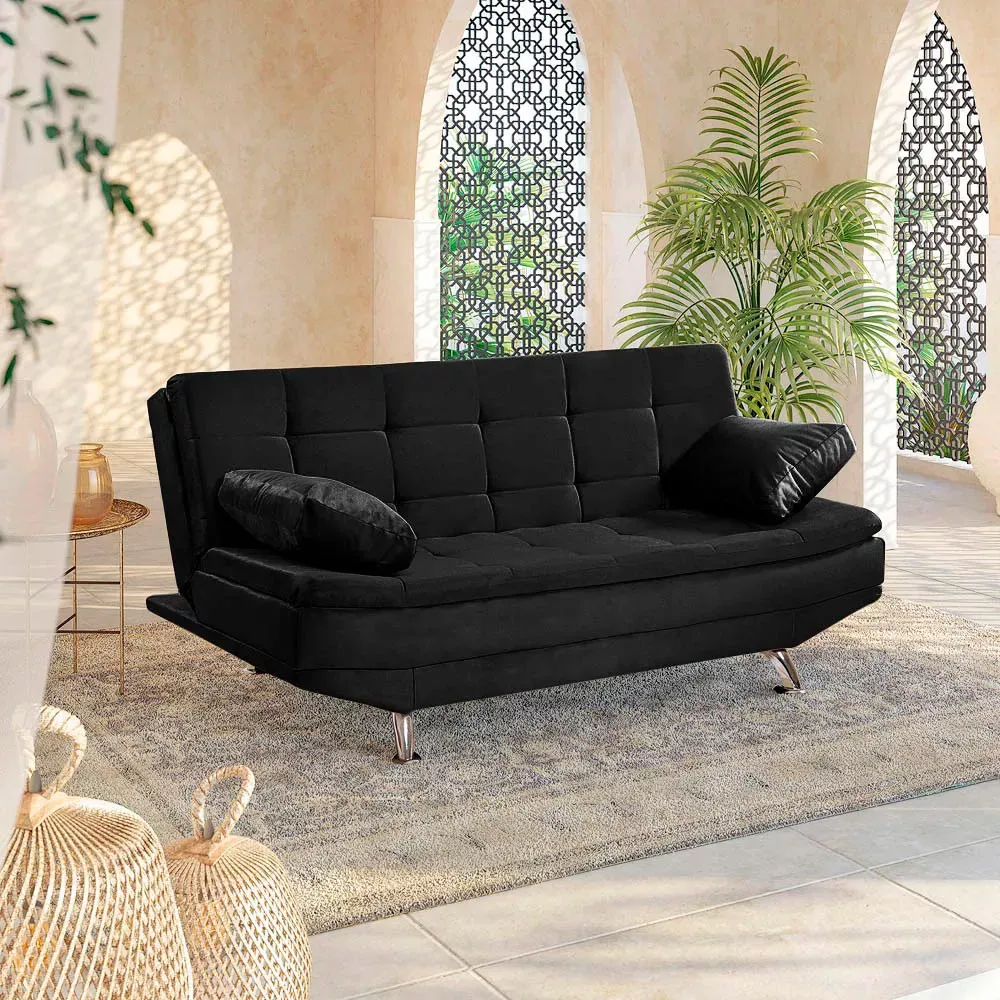 Image 1 of 7 of Sofá Cama Valencia 3 Lugares Reclinável Material Sintético Preto Speciale Home