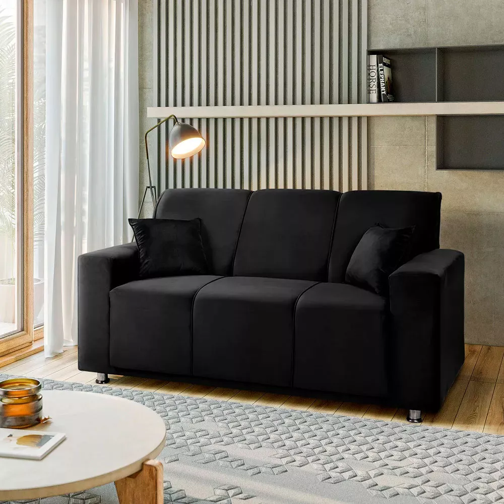 Image 1 of 7 of Sofá 3 Lugares Fixo Tokyo Veludo Preto Speciale Home