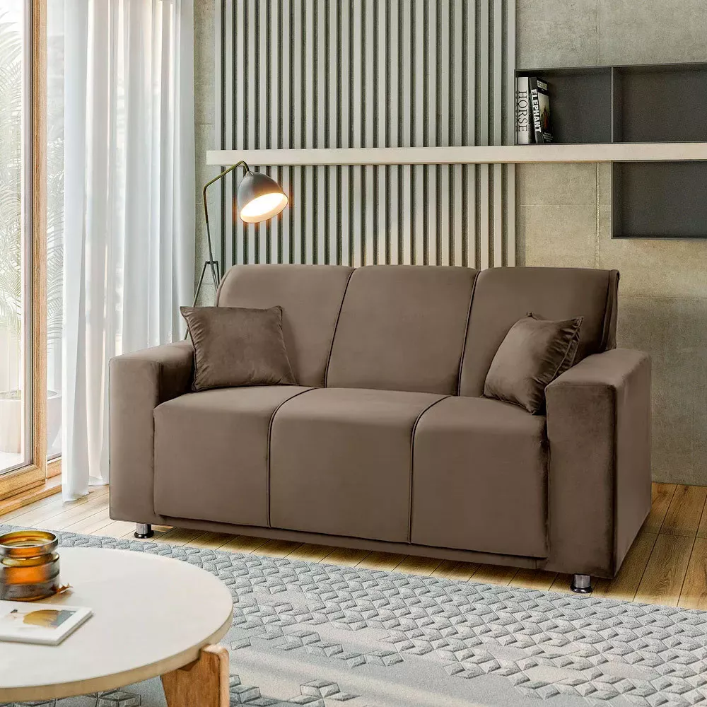 Image 1 of 7 of Sofá 3 Lugares Fixo Tokyo Veludo Marrom Castor Speciale Home