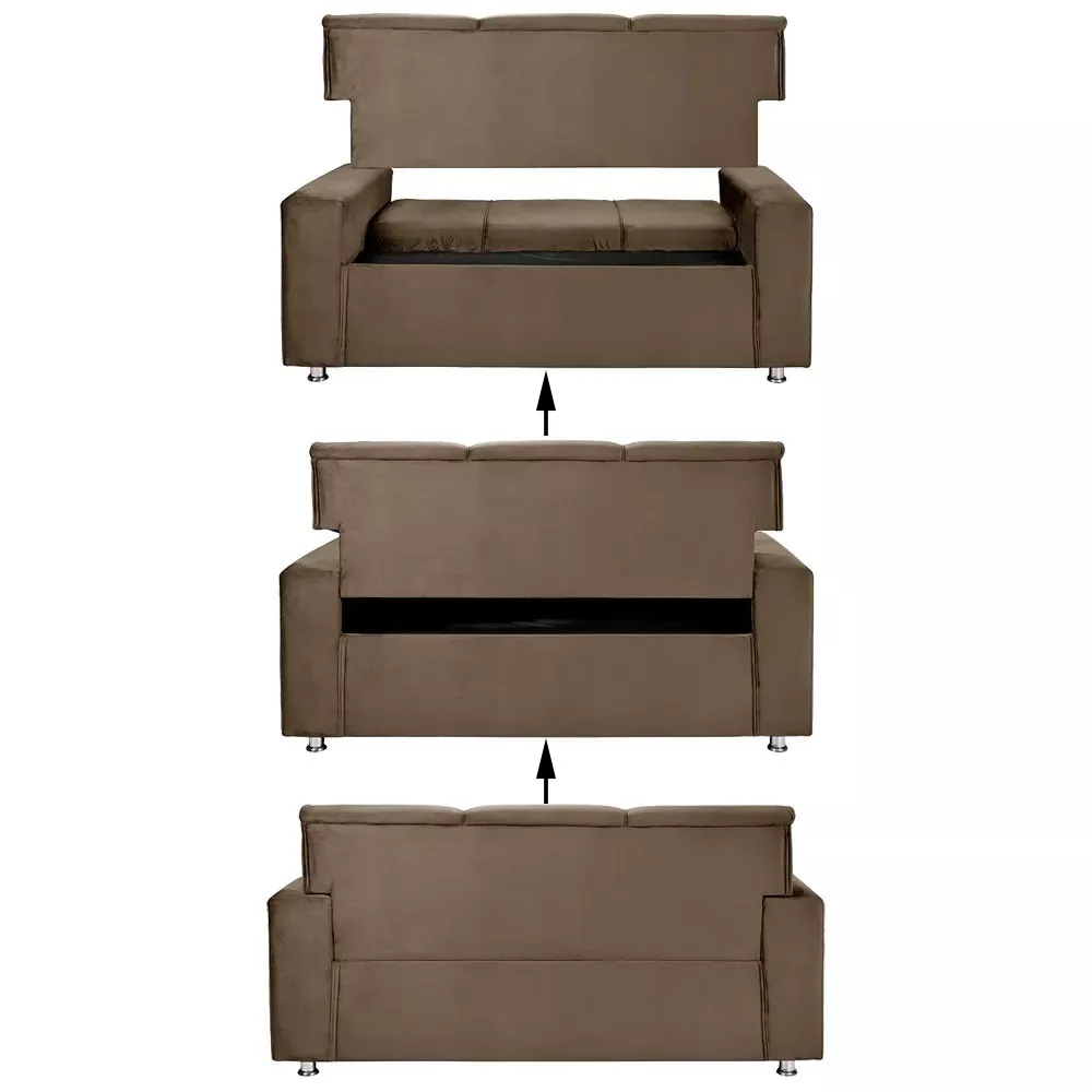 Image 4 of 7 of Sofá 3 Lugares Fixo Tokyo Veludo Marrom Castor Speciale Home
