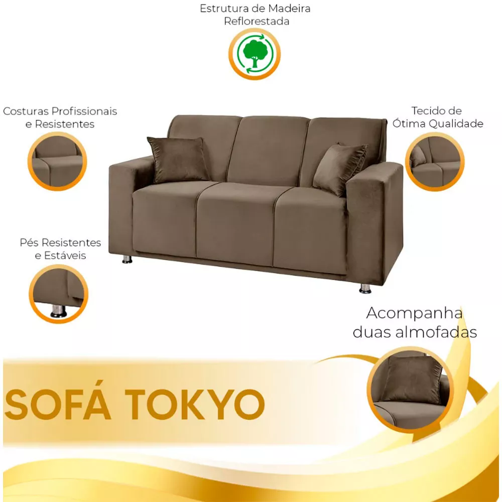Image 6 of 7 of Sofá 3 Lugares Fixo Tokyo Veludo Marrom Castor Speciale Home