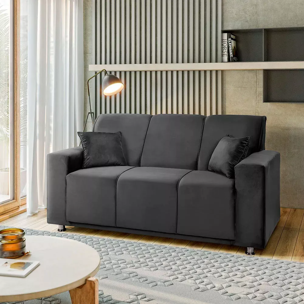 Image 1 of 7 of Sofá 3 Lugares Fixo Tokyo Veludo Cinza Chumbo Speciale Home