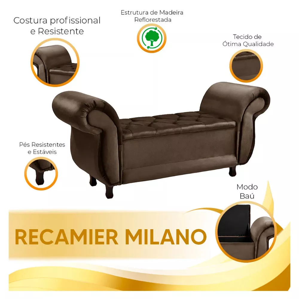 Image 3 of 4 of Recamier Baú Divã Para Cama Queen 1,60 Milano Veludo Speciale Home