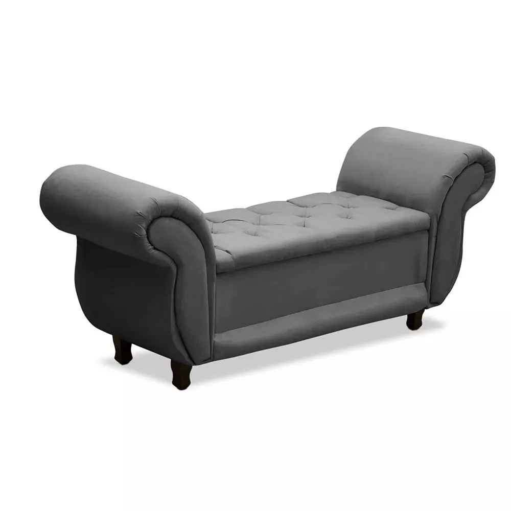 Image 0 of 4 of Recamier Baú Divã Para Cama Queen 1,60 Malibu Suede Cinza Amassado Speciale Home