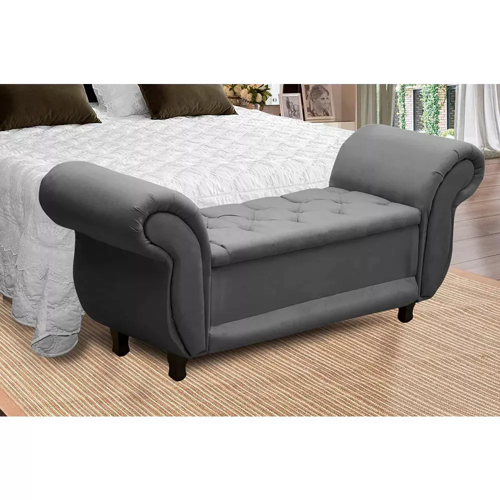Image 1 of 4 of Recamier Baú Divã Para Cama Queen 1,60 Malibu Suede Cinza Amassado Speciale Home