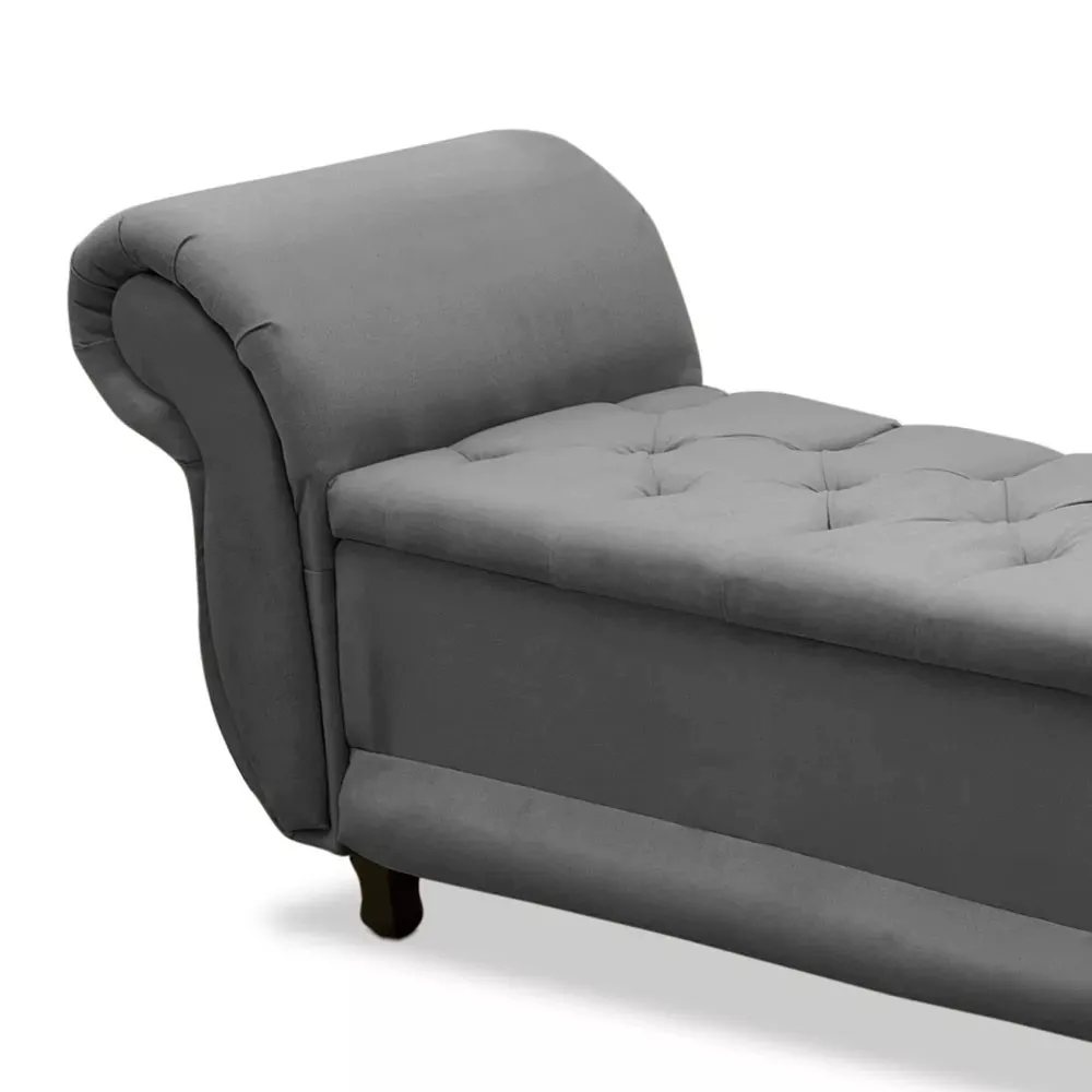 Image 2 of 4 of Recamier Baú Divã Para Cama Queen 1,60 Malibu Suede Cinza Amassado Speciale Home