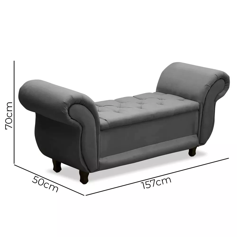 Image 3 of 4 of Recamier Baú Divã Para Cama Queen 1,60 Malibu Suede Cinza Amassado Speciale Home