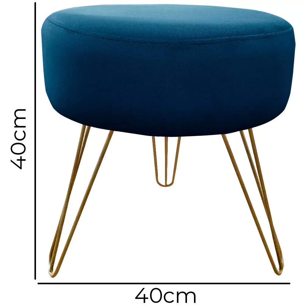 Image 4 of 6 of Puff Decorativos Sala Quarto Tunísia Veludo Azul Base Dourado Speciale Home