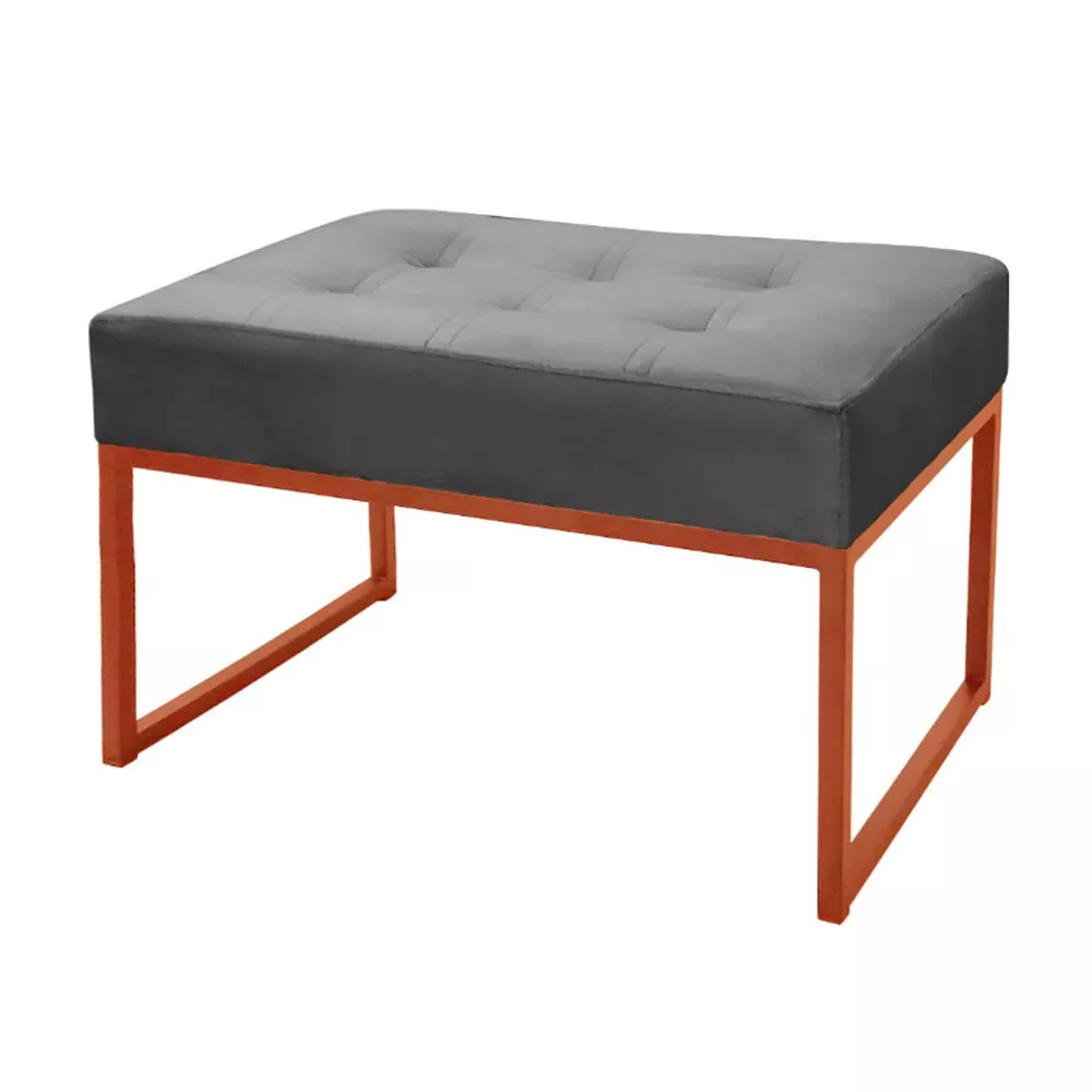 Image 0 of 6 of Puff Decorativo Para Sala e Quarto Paris Veludo Cinza Base Bronze Speciale Home