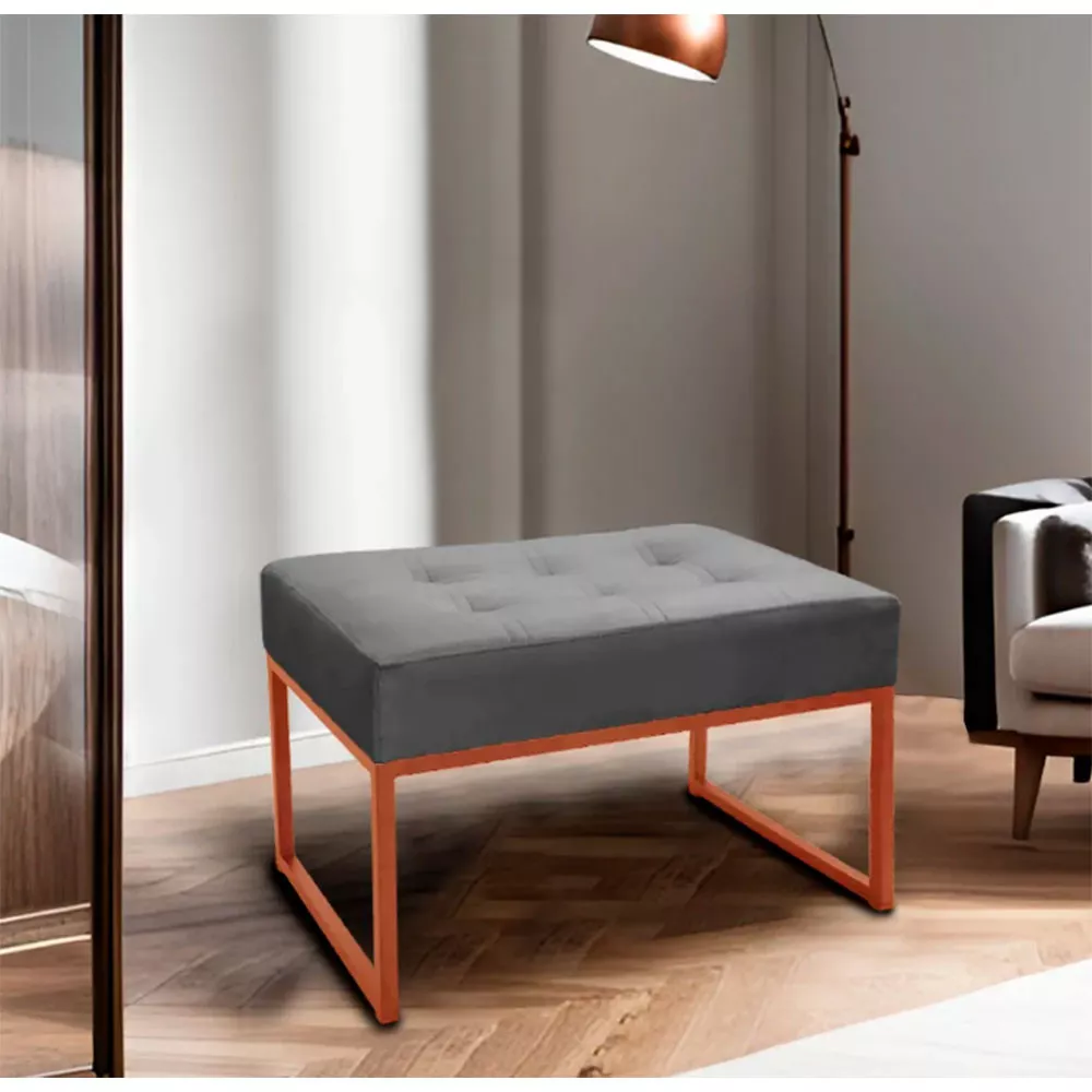 Image 1 of 6 of Puff Decorativo Para Sala e Quarto Paris Veludo Cinza Base Bronze Speciale Home