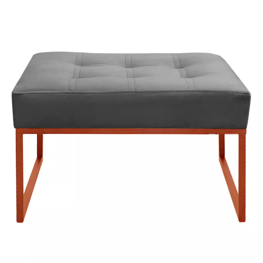 Image 2 of 6 of Puff Decorativo Para Sala e Quarto Paris Veludo Cinza Base Bronze Speciale Home