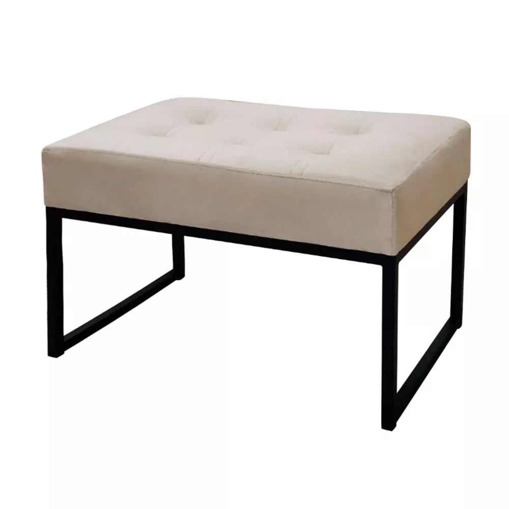 Image 0 of 6 of Puff Decorativo Para Sala e Quarto Paris Veludo Bege Base Preta Speciale Home