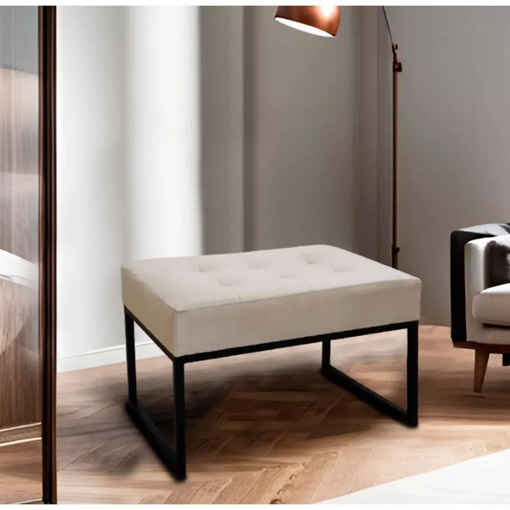 Image 1 of 6 of Puff Decorativo Para Sala e Quarto Paris Veludo Bege Base Preta Speciale Home