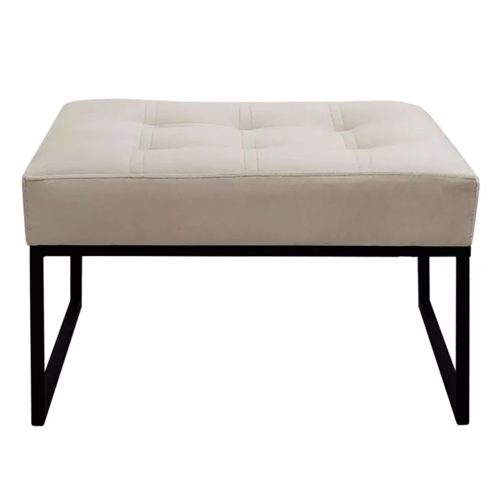 Image 2 of 6 of Puff Decorativo Para Sala e Quarto Paris Veludo Bege Base Preta Speciale Home