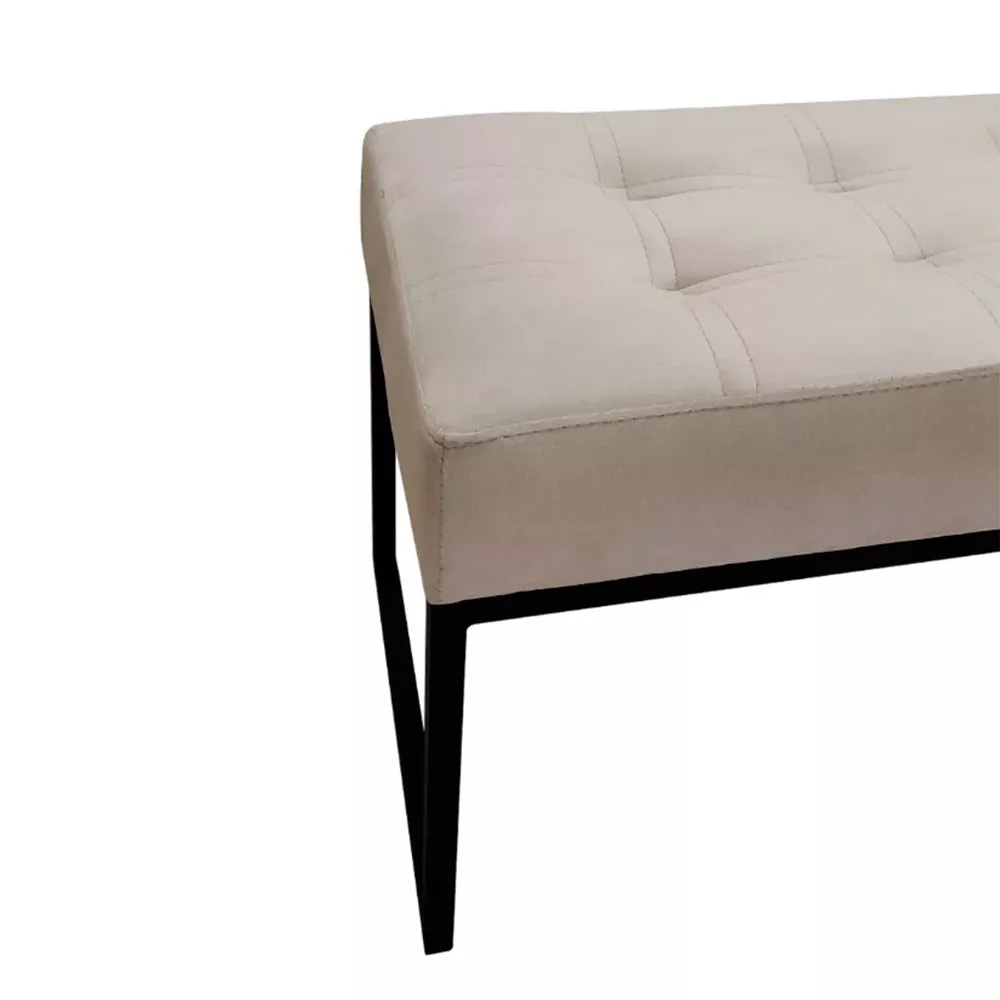 Image 3 of 6 of Puff Decorativo Para Sala e Quarto Paris Veludo Bege Base Preta Speciale Home
