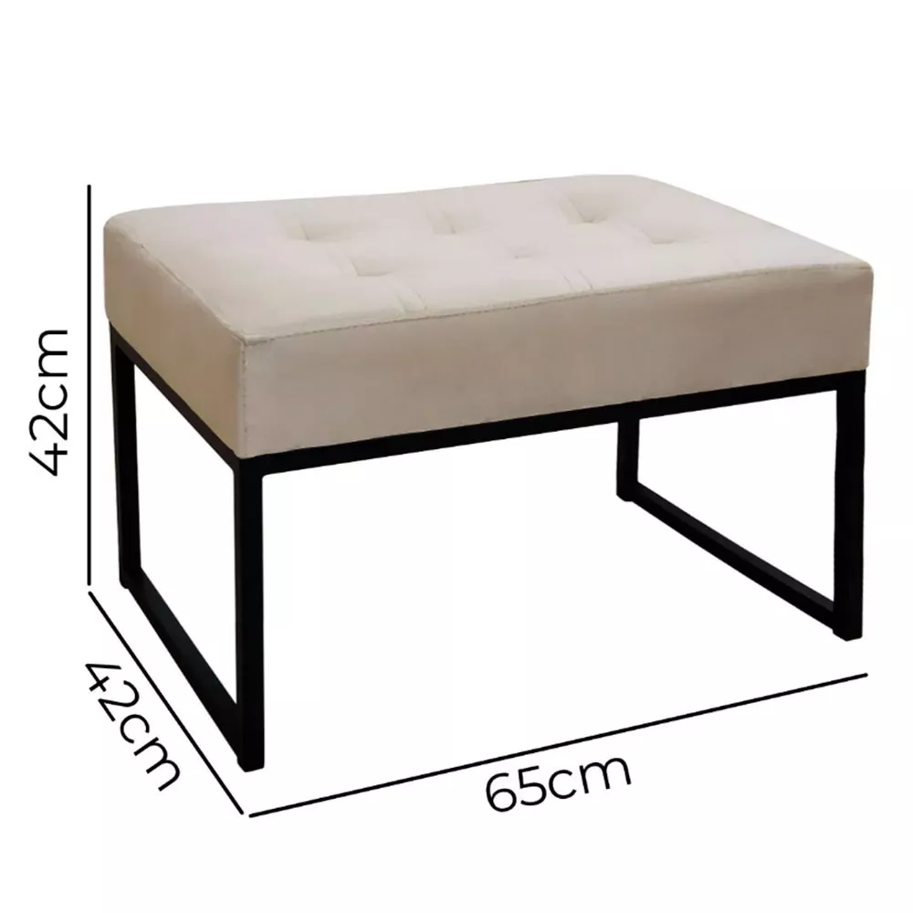 Image 4 of 6 of Puff Decorativo Para Sala e Quarto Paris Veludo Bege Base Preta Speciale Home