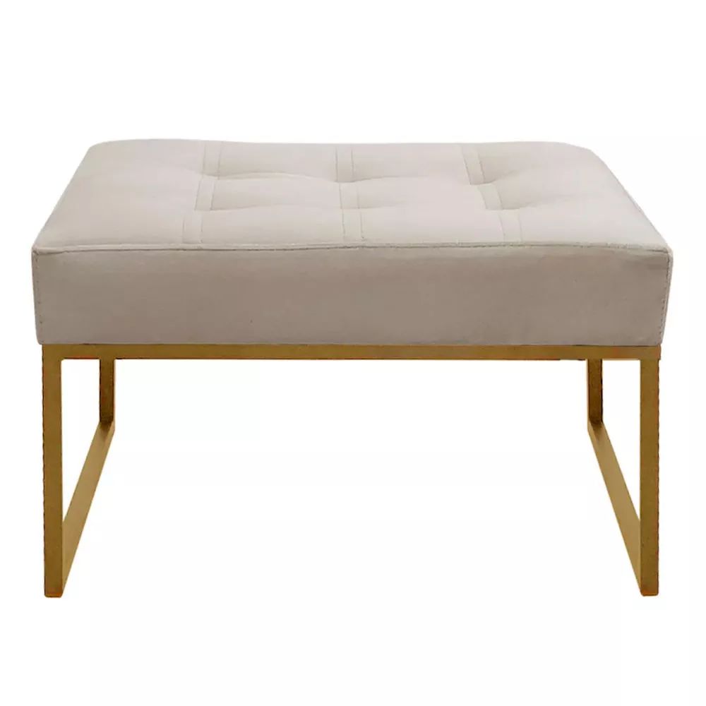 Image 2 of 6 of Puff Decorativo Para Sala e Quarto Paris Veludo Bege Base Dourado Speciale Home