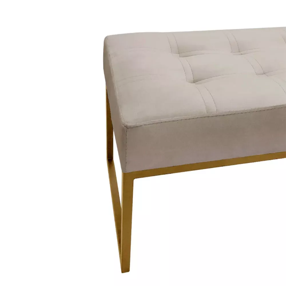 Image 3 of 6 of Puff Decorativo Para Sala e Quarto Paris Veludo Bege Base Dourado Speciale Home