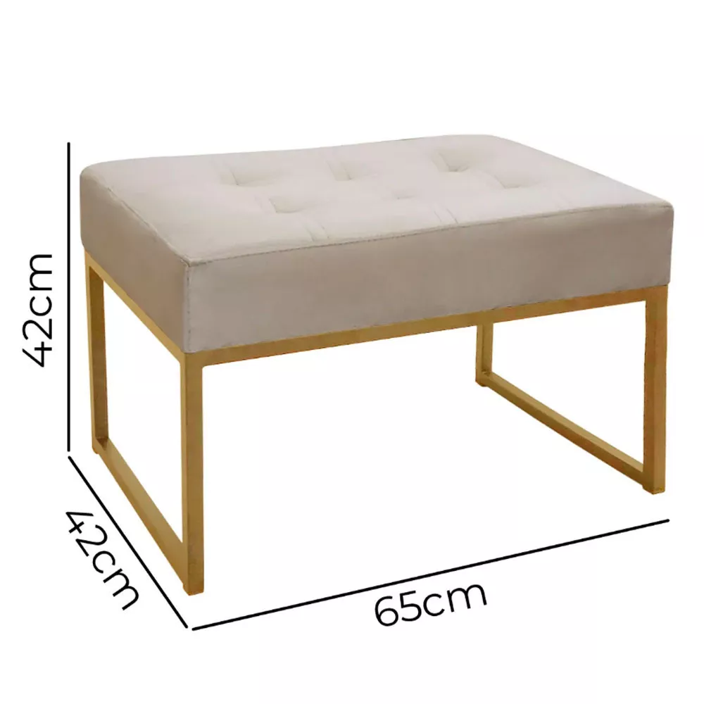 Image 4 of 6 of Puff Decorativo Para Sala e Quarto Paris Veludo Bege Base Dourado Speciale Home