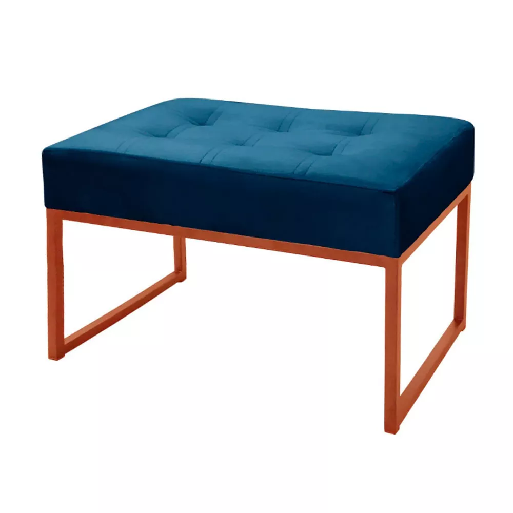 Image 0 of 6 of Puff Decorativos Para Sala e Quarto Paris Veludo Azul Base Bronze Speciale Home
