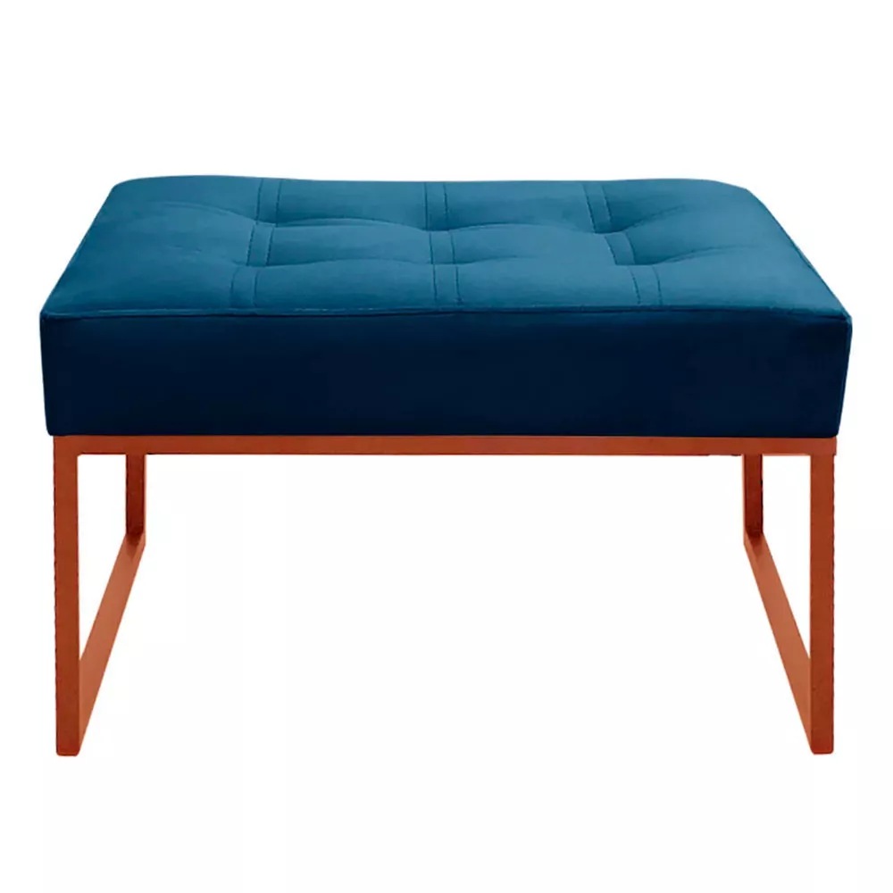 Image 2 of 6 of Puff Decorativos Para Sala e Quarto Paris Veludo Azul Base Bronze Speciale Home