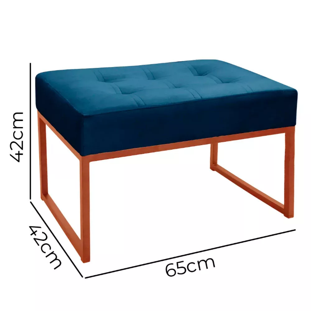 Image 4 of 6 of Puff Decorativos Para Sala e Quarto Paris Veludo Azul Base Bronze Speciale Home