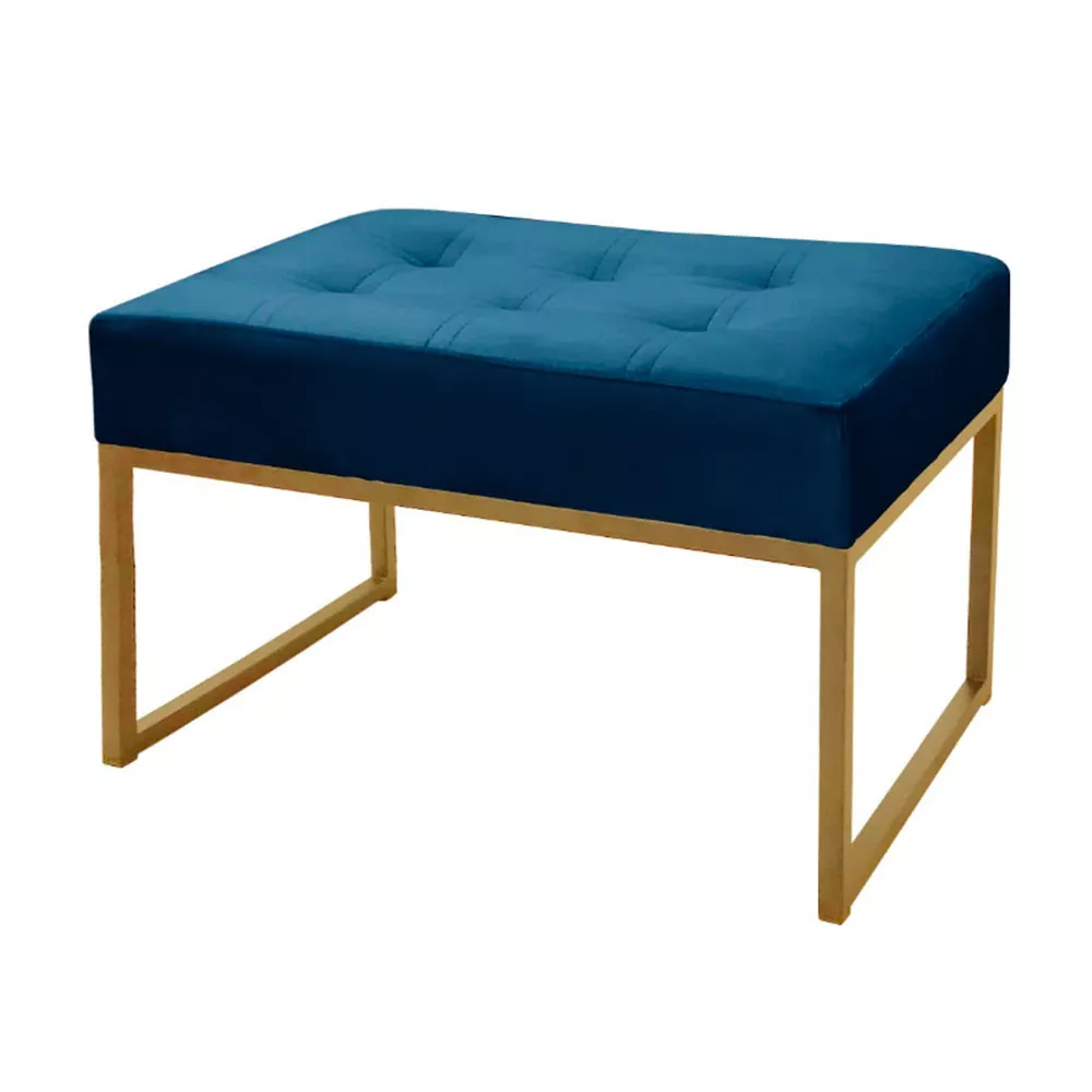 Image 0 of 6 of Puff Decorativo Para Sala e Quarto Paris Veludo Azul Base Dourado Speciale Home