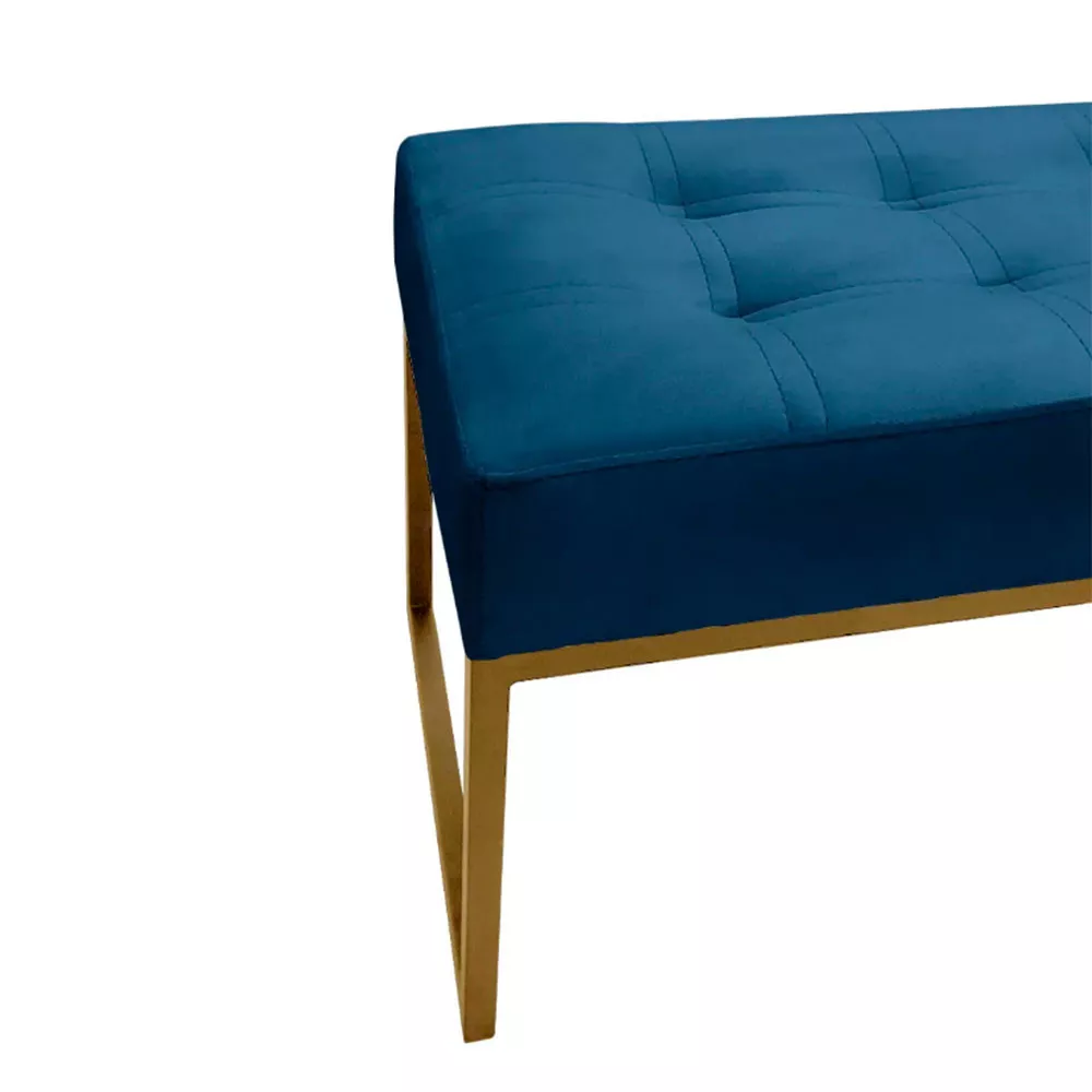 Image 3 of 6 of Puff Decorativo Para Sala e Quarto Paris Veludo Azul Base Dourado Speciale Home