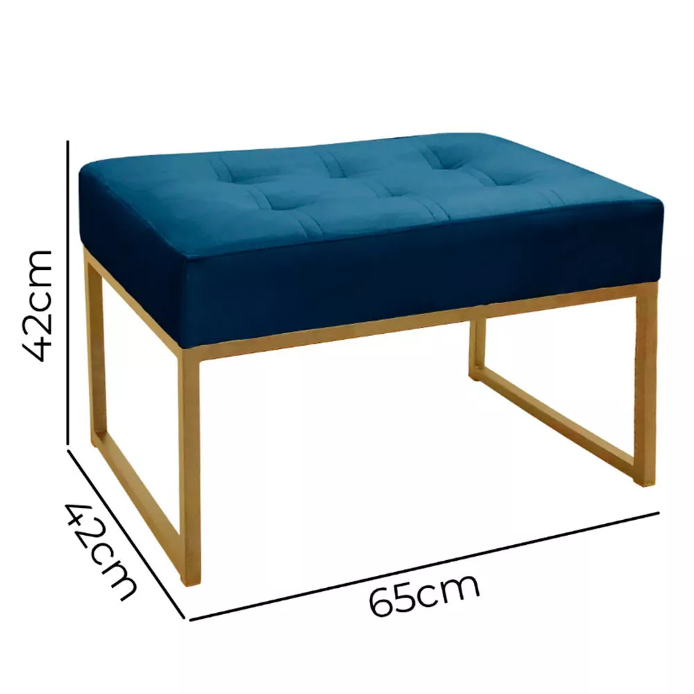 Image 4 of 6 of Puff Decorativo Para Sala e Quarto Paris Veludo Azul Base Dourado Speciale Home