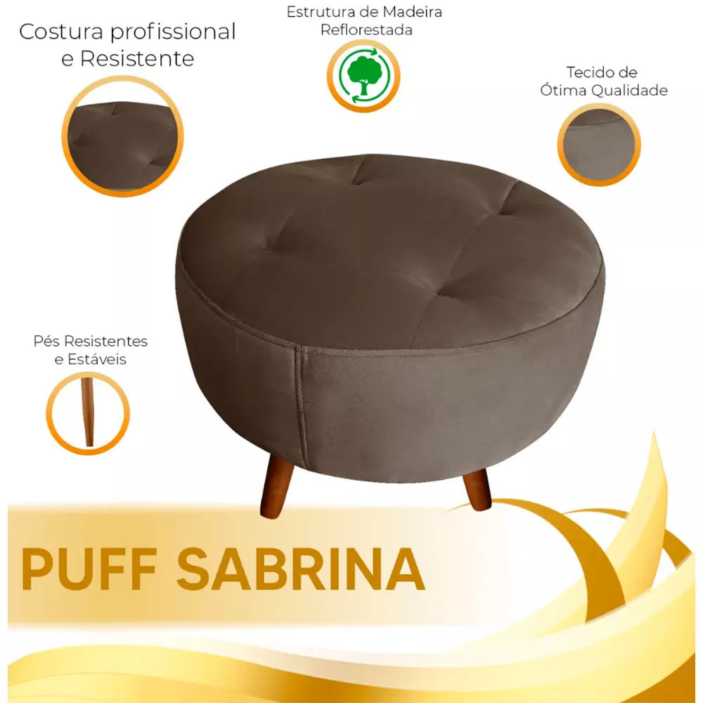 Image 4 of 5 of Puff Decorativo Sabrina Veludo Marrom Chocolate Speciale Home