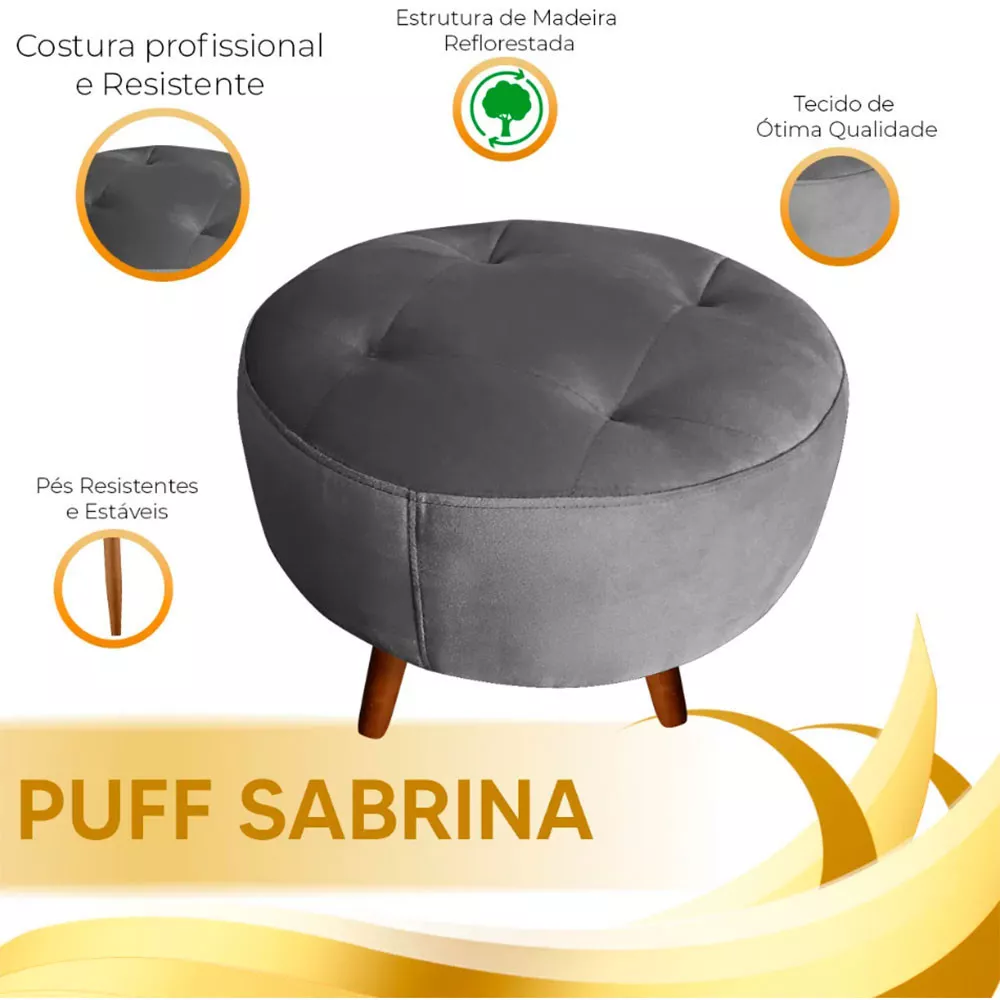 Image 4 of 5 of Puff Decorativo Sabrina Veludo Cinza Chumbo Speciale Home
