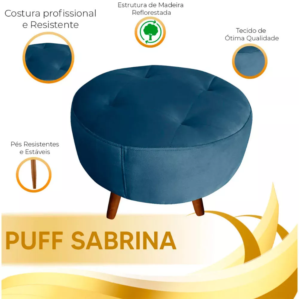 Image 4 of 5 of Puff Decorativo Sabrina Veludo Azul Speciale Home