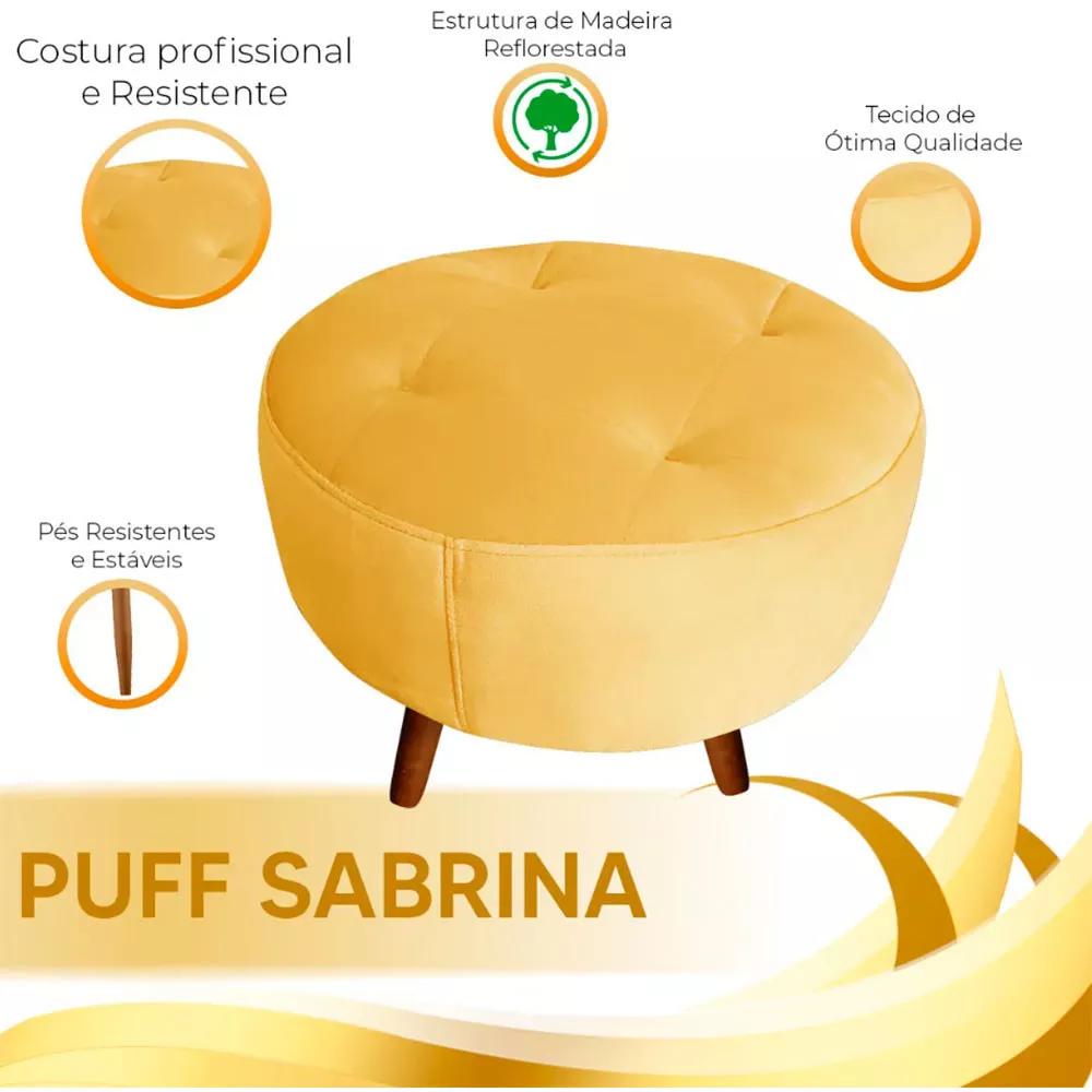 Image 4 of 5 of Puff Decorativo Sabrina Veludo Amarelo Speciale Home