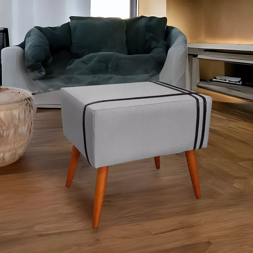 Image 1 of 6 of Puff Decorativo Royal Linho com Fita Preta Speciale Home