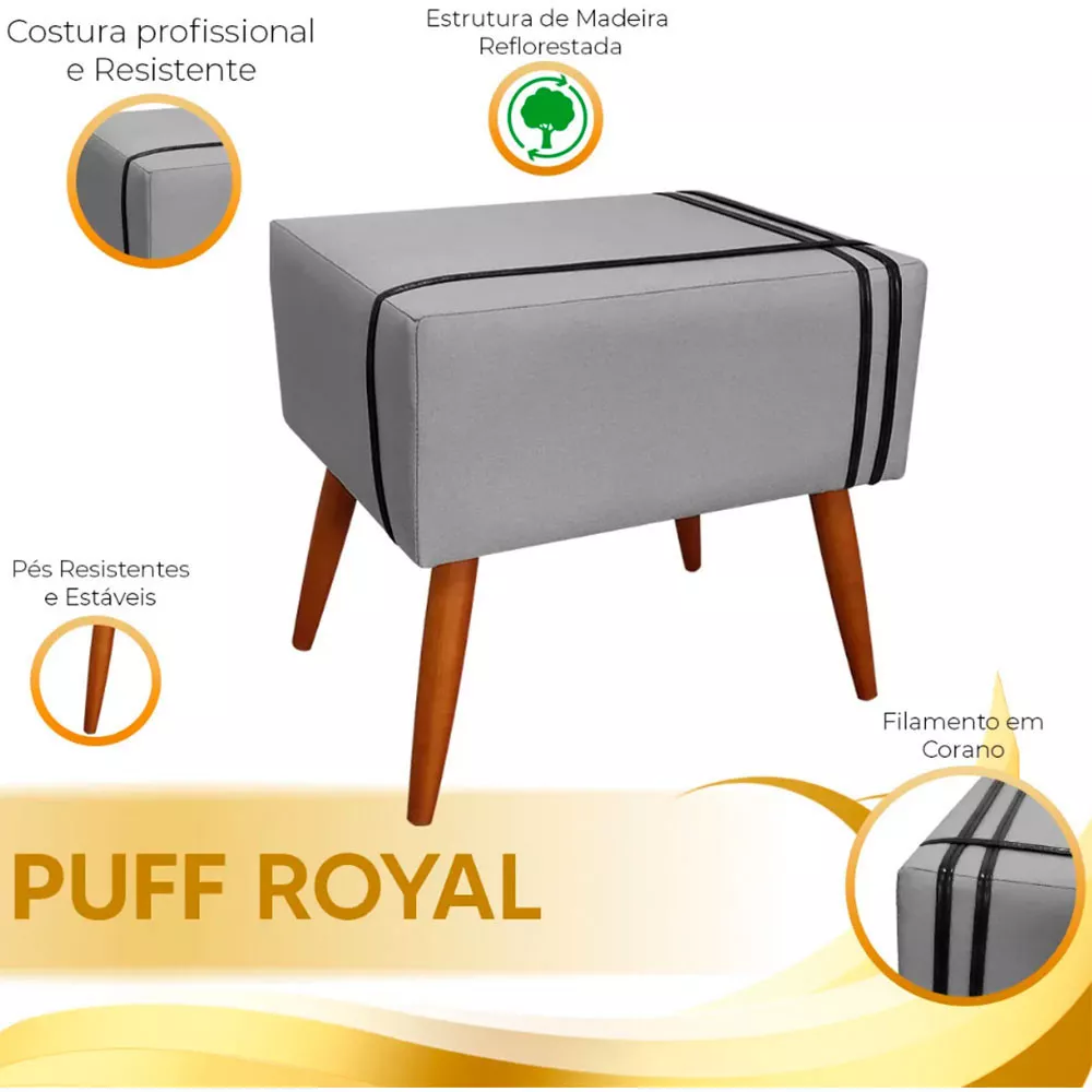 Image 5 of 6 of Puff Decorativo Royal Linho com Fita Preta Speciale Home