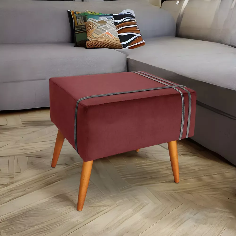 Image 1 of 6 of Puff Decorativo Royal Veludo com Fita Chumbo Speciale Home