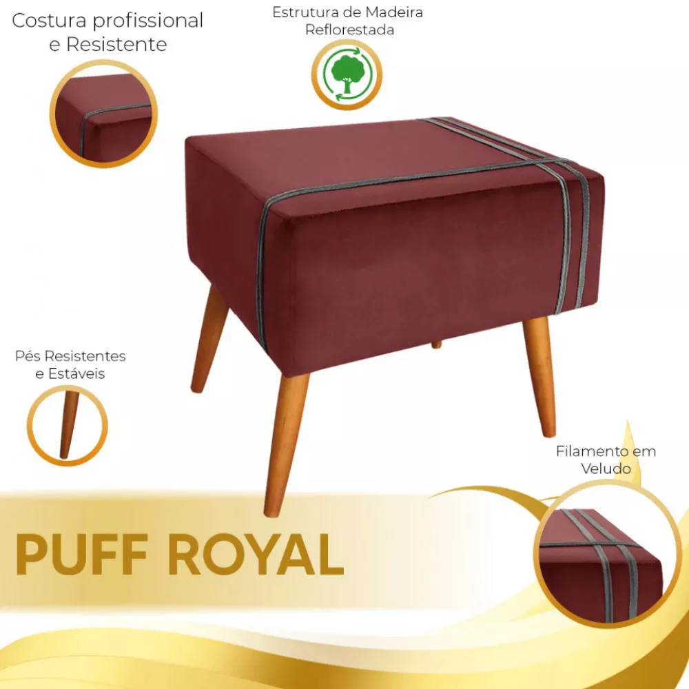 Image 5 of 6 of Puff Decorativo Royal Veludo com Fita Chumbo Speciale Home