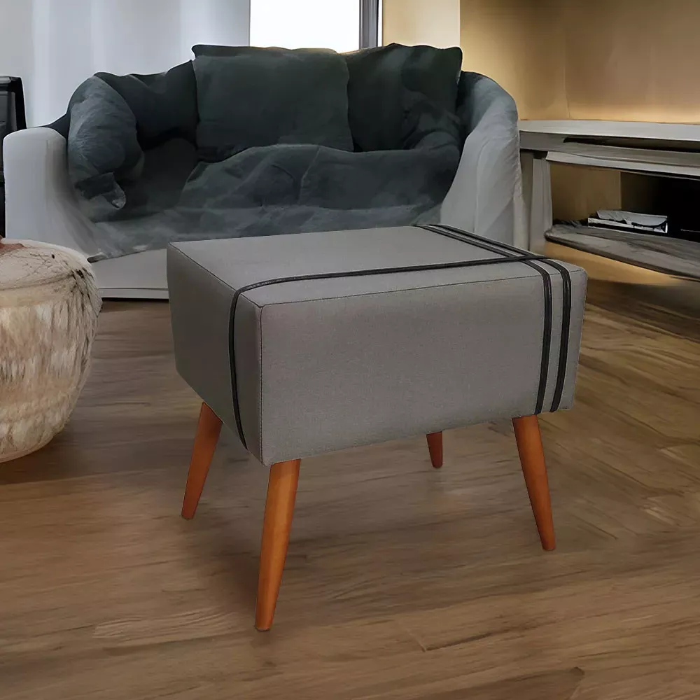 Image 1 of 6 of Puff Decorativo Royal Sued com Fita Preta Speciale Home
