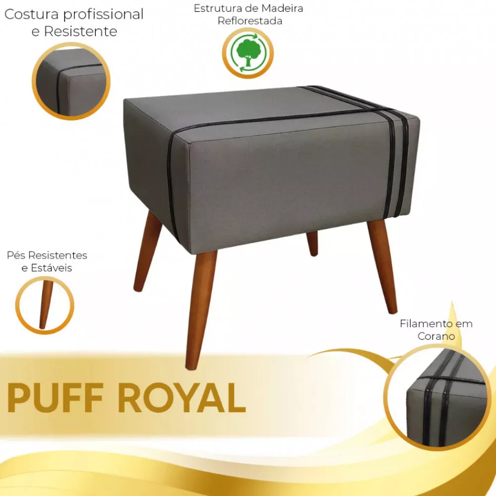 Image 5 of 6 of Puff Decorativo Royal Sued com Fita Preta Speciale Home