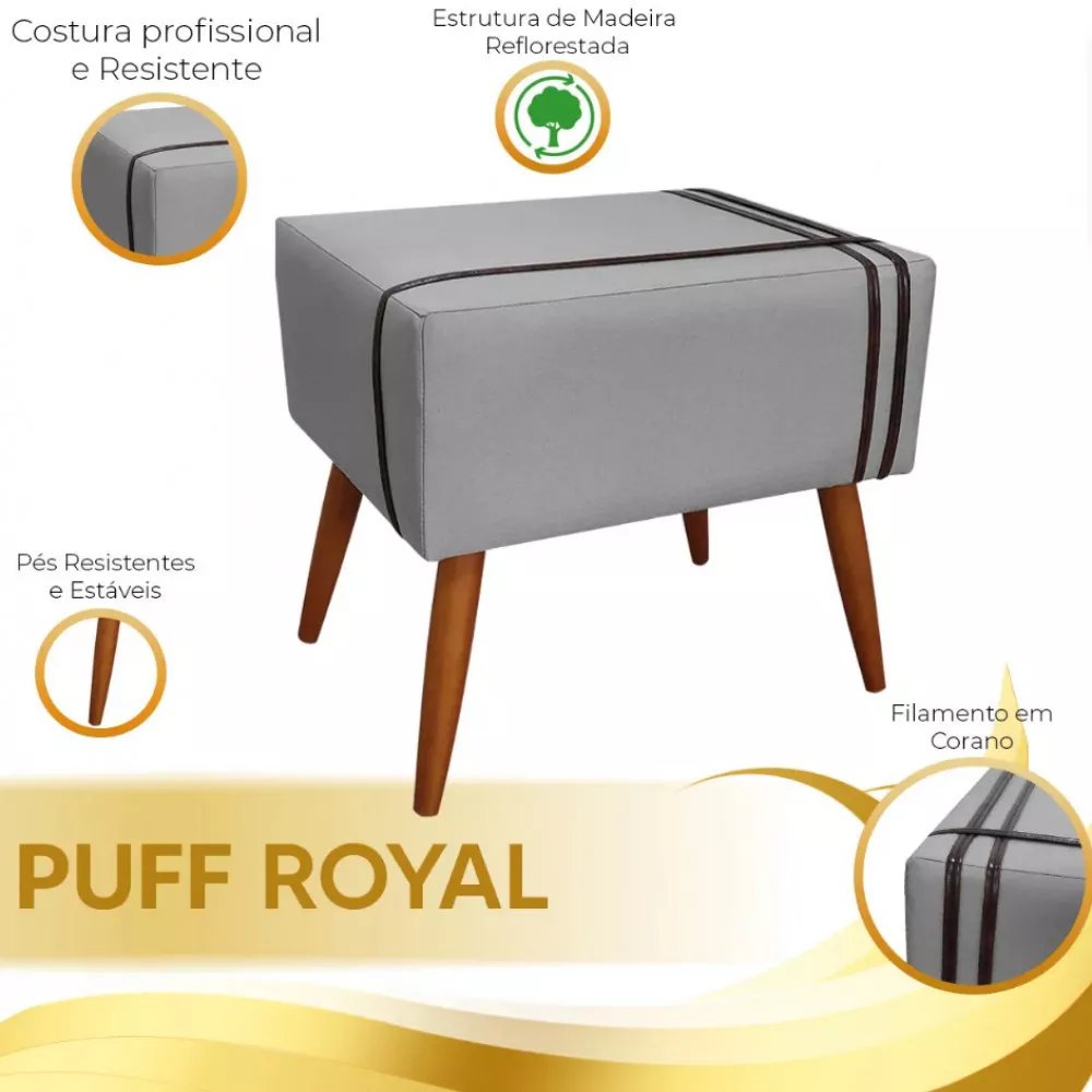 Image 5 of 6 of Puff Decorativo Royal Linho com Fita Marrom Claro Speciale Home
