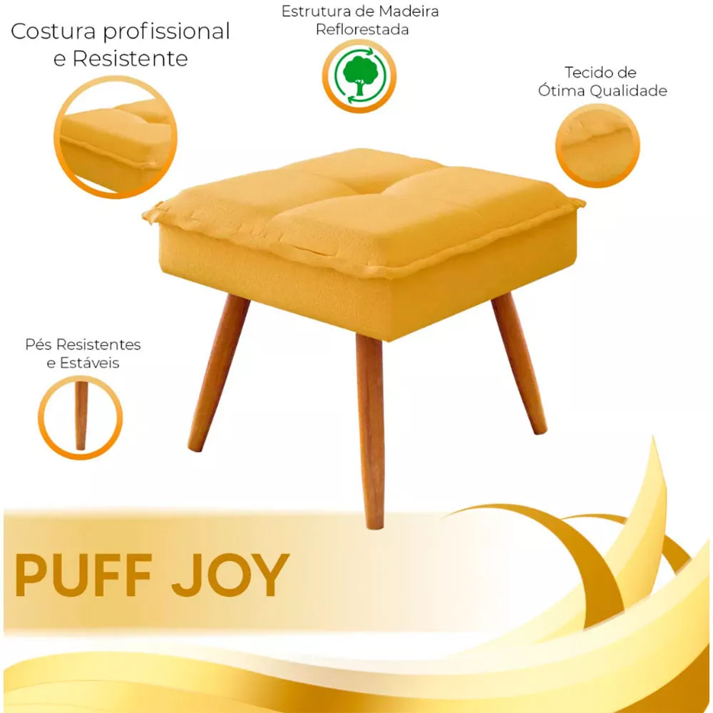 Image 3 of 4 of Puff Decorativo Joy Veludo Amarelo Speciale Home