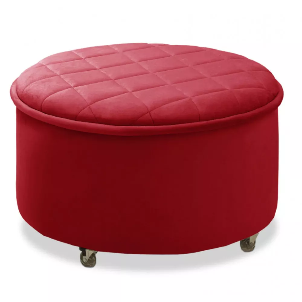 Image 0 of 4 of Puff Baú Sapateira Zeus 70x70 c/ Rodízio Veludo Vermelho Speciale Home