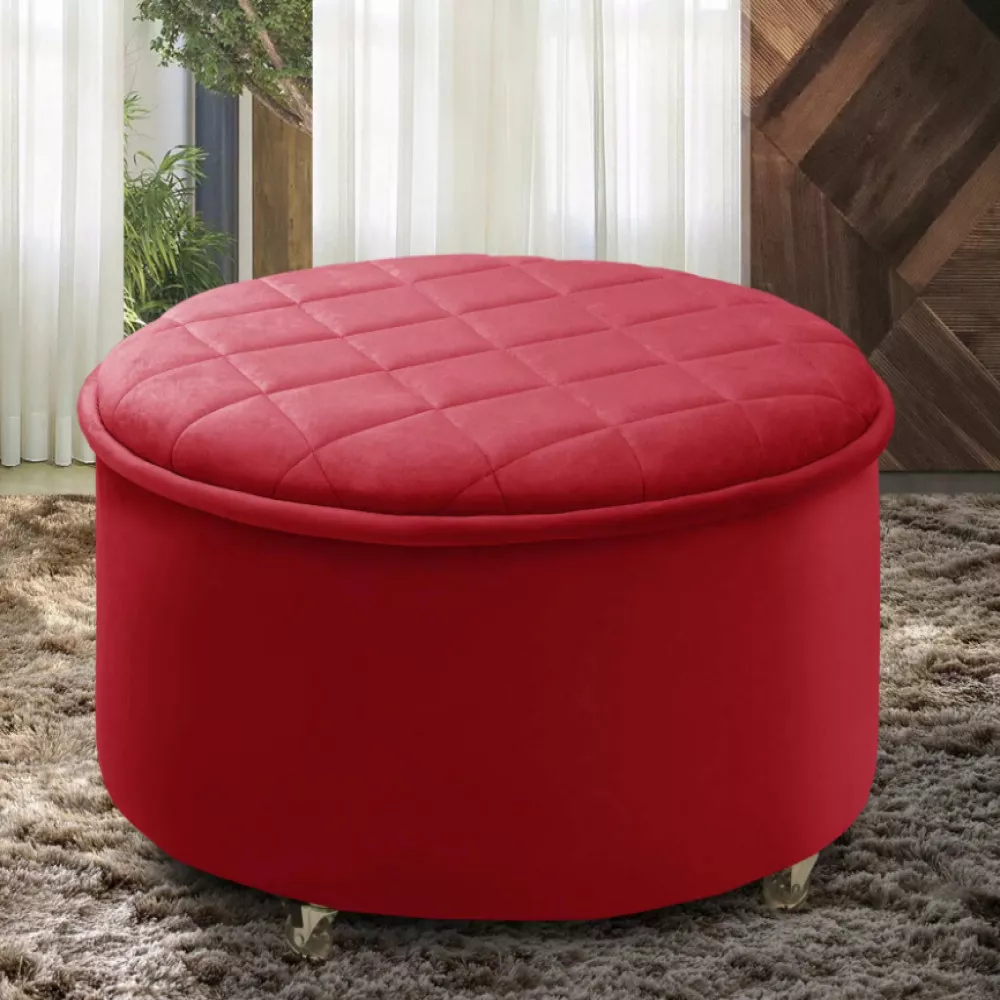 Image 1 of 4 of Puff Baú Sapateira Zeus 70x70 c/ Rodízio Veludo Vermelho Speciale Home