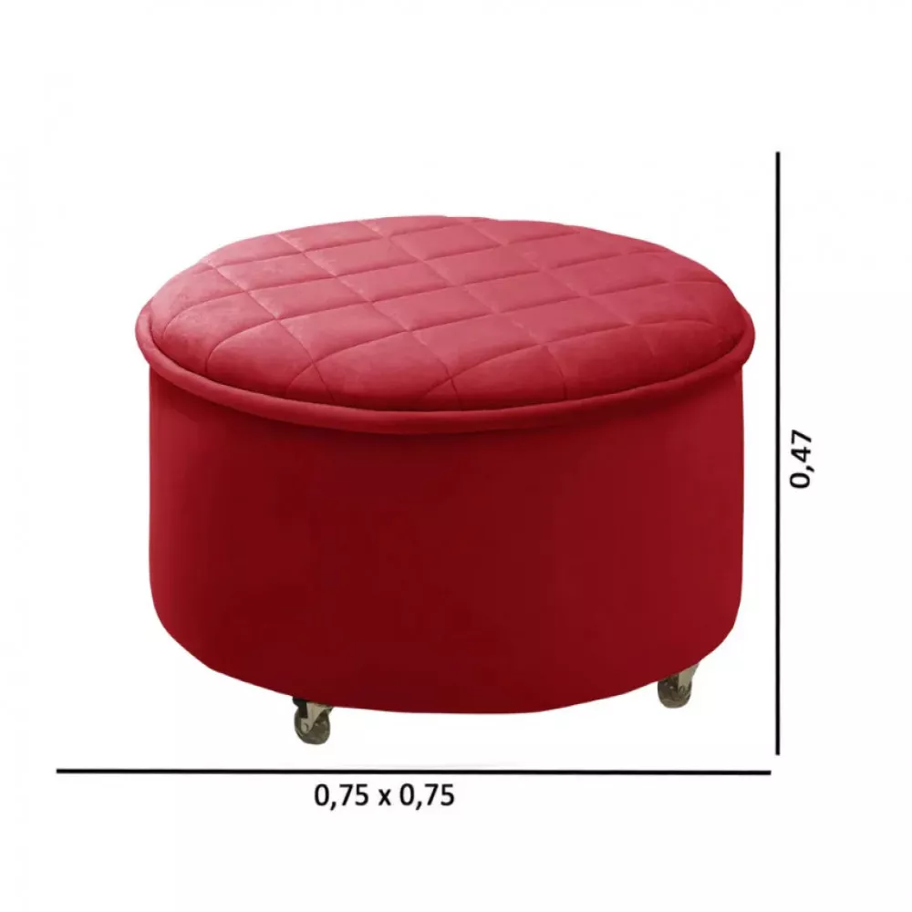 Image 3 of 4 of Puff Baú Sapateira Zeus 70x70 c/ Rodízio Veludo Vermelho Speciale Home