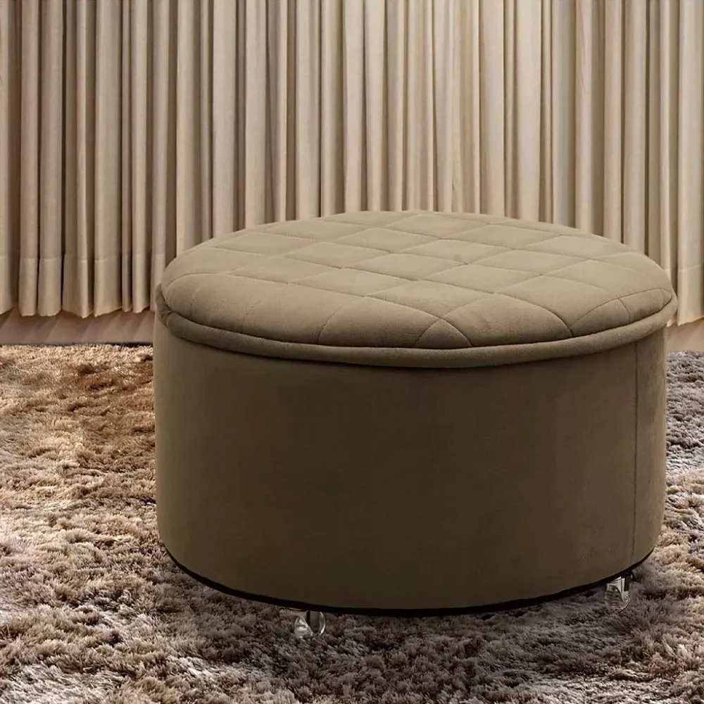 Image 1 of 5 of Puff Baú Sapateira Zeus 70x70 Com Rodízio Sued Marrom Castor Speciale Home