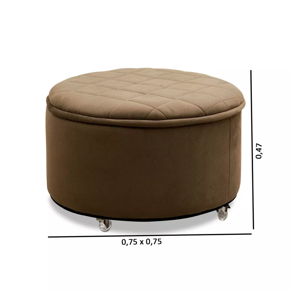 Image 3 of 5 of Puff Baú Sapateira Zeus 70x70 Com Rodízio Sued Marrom Castor Speciale Home