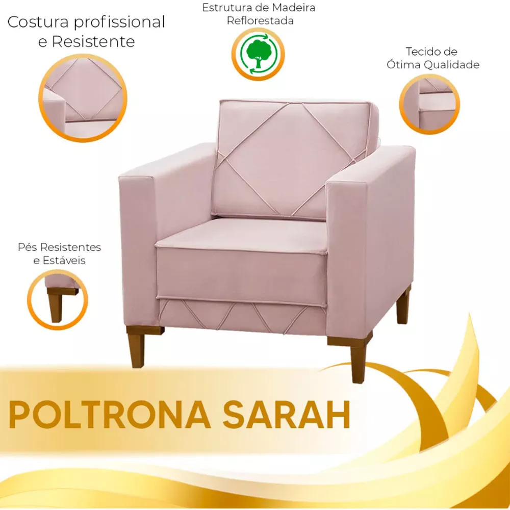 Image 6 of 7 of Poltrona Decorativa Sarah Veludo Rose Speciale Home